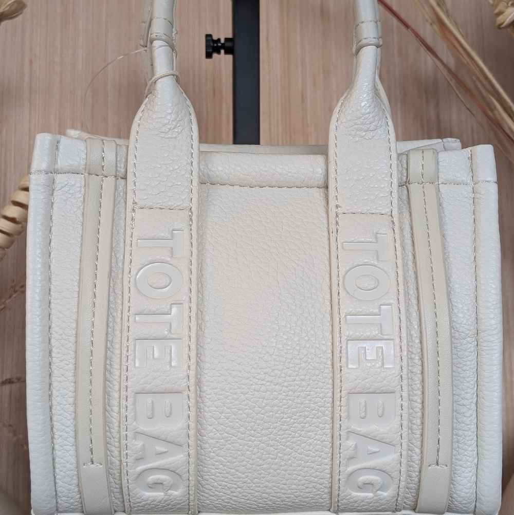 Mini White Tote Bag Adjustable Removable Crossbody Strap And Matching Wallet.